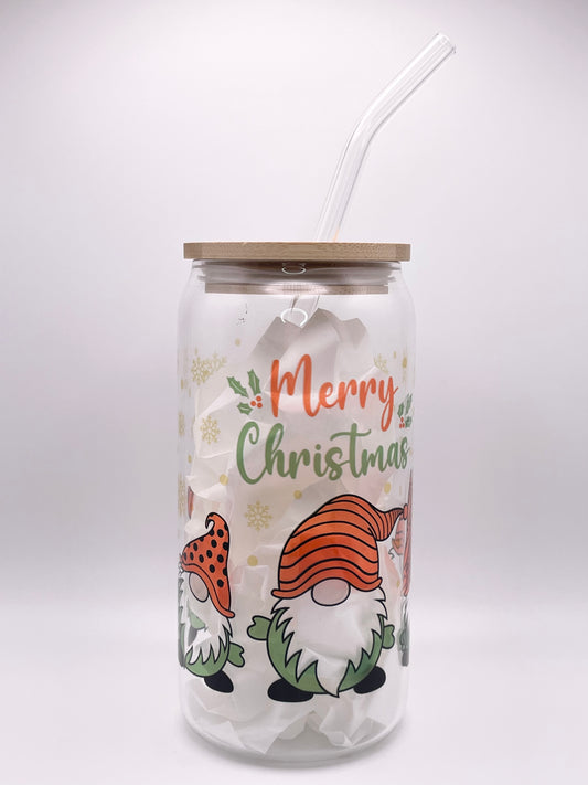 Christmas Gnome Glass Can