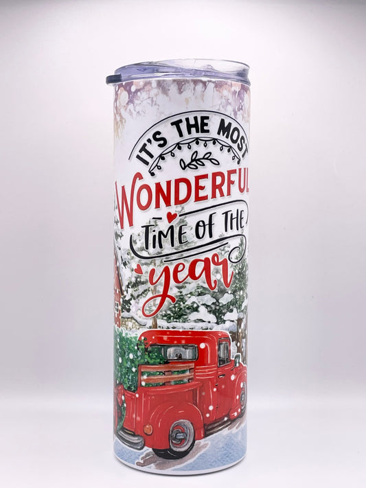 It's the Most Wonderful Time Red Truck Tumbler